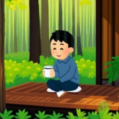 ウッドデッキに座ってコーヒー ウッドデッキに座ってコーヒー